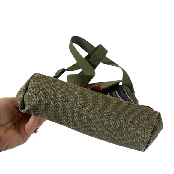 TSD BRAND Purse Earth & Style crossbody green canvas w/colorful woven fab - Picture 7 of 10